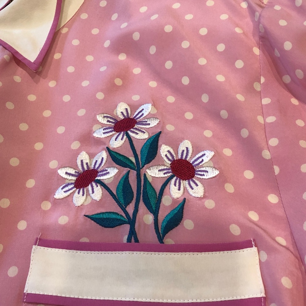 Bob Mackie Pink Polka Dot Embroidered Silk Blouse - Picture 4 of 15